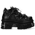 Black Leather New Rock Tank Platform Shoes