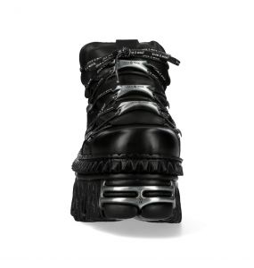 Black Leather New Rock Tank Platform Shoes
