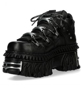 Black Leather New Rock Tank Platform Shoes