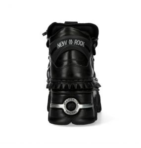 Black Leather New Rock Tank Platform Shoes