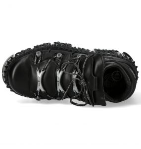 Black Leather New Rock Tank Platform Shoes