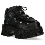 Black Leather New Rock Fire Platform Shoes