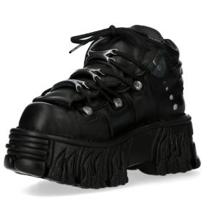 Black Leather New Rock Fire Platform Shoes