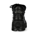 Black Leather New Rock Fire Platform Shoes