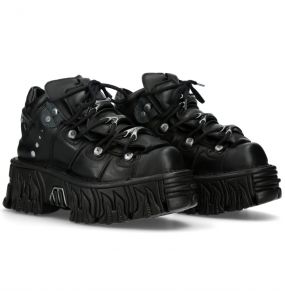 Chaussures Plateformes New Rock Fire en Cuir Noir
