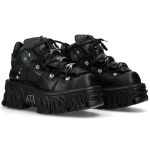 Black Leather New Rock Fire Platform Shoes