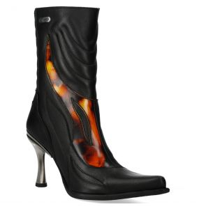 Bottes New Rock Malicia en Cuir Nomada Noir et Pulik Feu