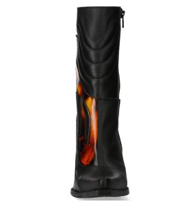 Bottes New Rock Malicia en Cuir Nomada Noir et Pulik Feu
