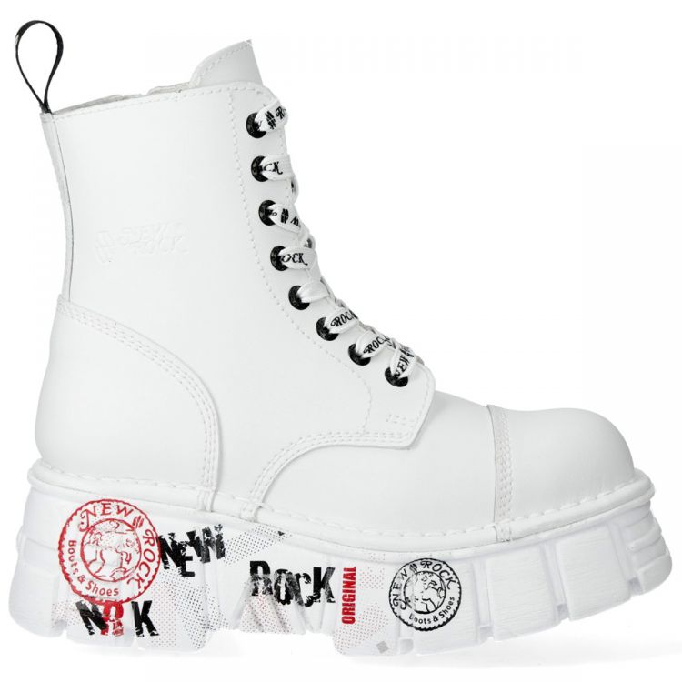 White New Rock Metallic Printed Vegan Leather Ankle Boots