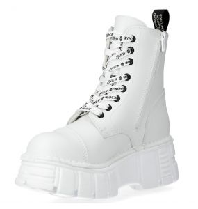 Bottines New Rock Metallic Imprimées en Cuir Vegan Blanc