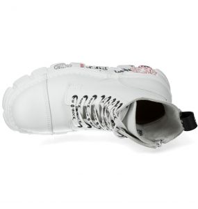 Bottines New Rock Metallic Imprimées en Cuir Vegan Blanc