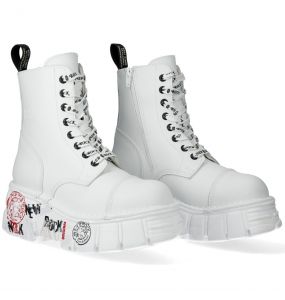 Bottines New Rock Metallic Imprimées en Cuir Vegan Blanc