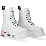 White New Rock Metallic Printed Vegan Leather Ankle Boots