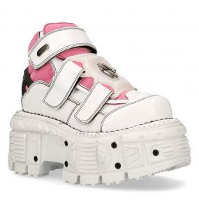 White and Pink Leather New Rock Tank Shoes