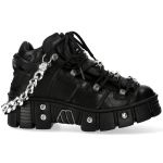 Chaussures New Rock Metallic en Cuir Noir avec Chaînes