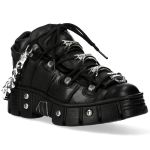 Chaussures New Rock Metallic en Cuir Noir avec Chaînes