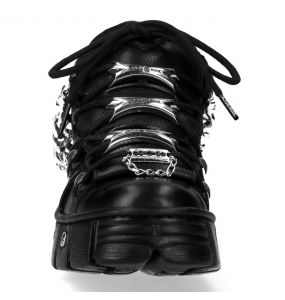 Chaussures New Rock Metallic en Cuir Noir avec Chaînes
