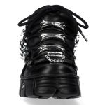 Chaussures New Rock Metallic en Cuir Noir avec Chaînes