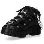 Chaussures New Rock Metallic en Cuir Noir avec Chaînes