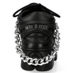 Chaussures New Rock Metallic en Cuir Noir avec Chaînes