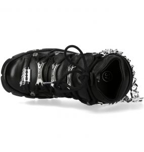 Chaussures New Rock Metallic en Cuir Noir avec Chaînes