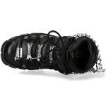 Chaussures New Rock Metallic en Cuir Noir avec Chaînes