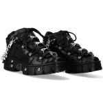 Chaussures New Rock Metallic en Cuir Noir avec Chaînes