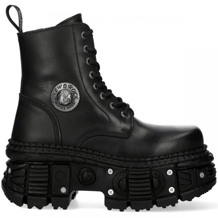 Bottines Plateformes New Rock Tank en Cuir Itali Noir
