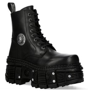 Black Itali Leather New Rock Tank Platform Ankle Boots