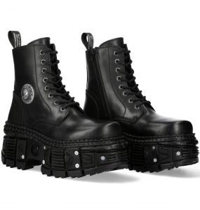 Black Itali Leather New Rock Tank Platform Ankle Boots