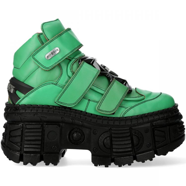 Chaussures Plateformes New Rock Tank Vertes et Noires