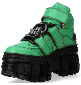 Chaussures Plateformes New Rock Tank Vertes et Noires