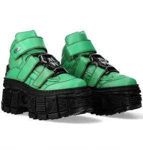 Chaussures Plateformes New Rock Tank Vertes et Noires