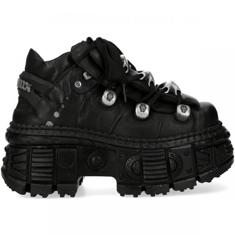Black Itali Leather New Rock Tank Platform Shoes