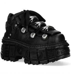 Chaussures Plateformes New Rock Tank en Cuir Itali Noir