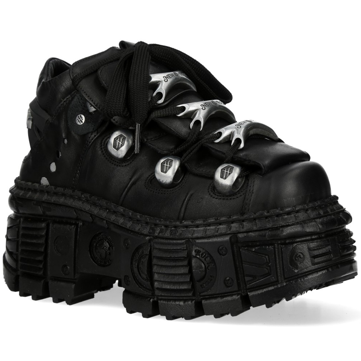 Chaussures Plateformes New Rock Tank en Cuir Itali Noir • The Dark Store™