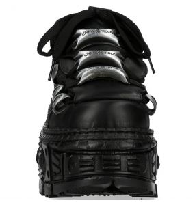 Black Itali Leather New Rock Tank Platform Shoes
