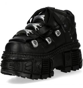Black Itali Leather New Rock Tank Platform Shoes