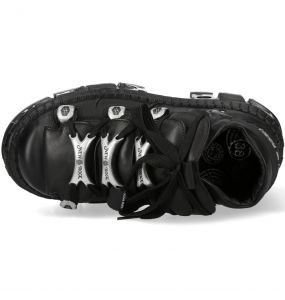 Black Itali Leather New Rock Tank Platform Shoes