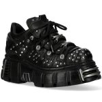 Chaussures New Rock Metallic en Cuir Noir avec Clous