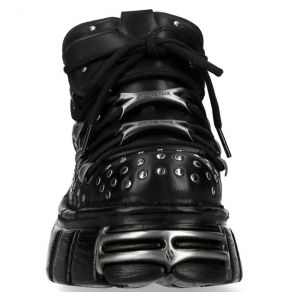 Chaussures New Rock Metallic en Cuir Noir avec Clous