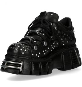 Black Leather and Nails New Rock Metallic Shoes