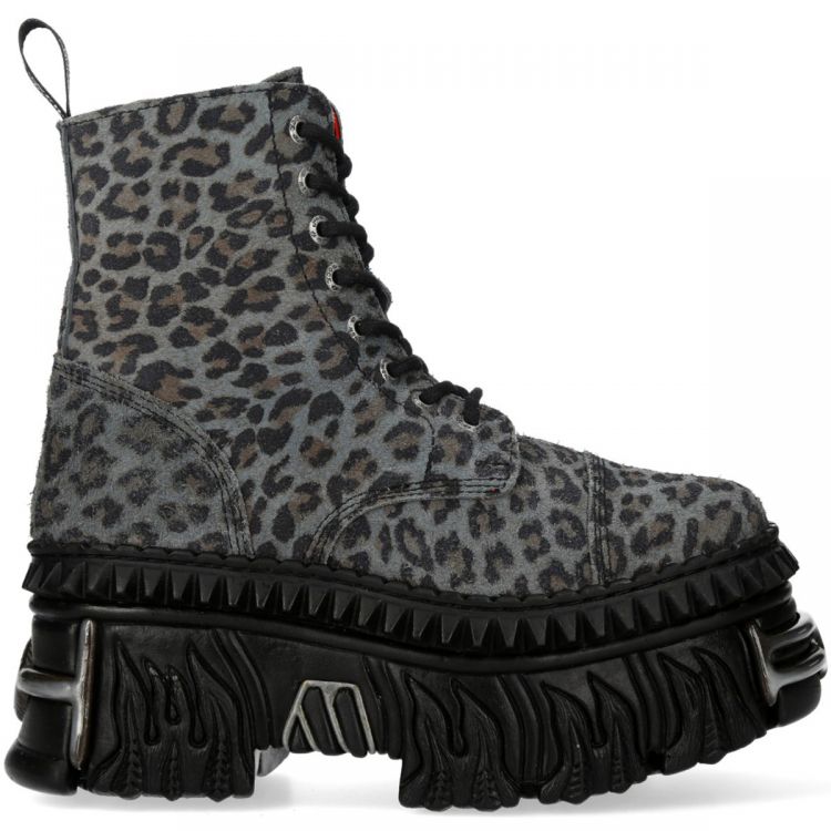 Gray Leopard New Rock Fire Platform Ankle Boots