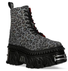 Gray Leopard New Rock Fire Platform Ankle Boots