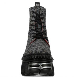Gray Leopard New Rock Fire Platform Ankle Boots