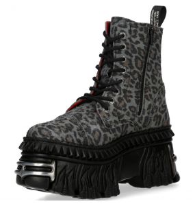 Gray Leopard New Rock Fire Platform Ankle Boots