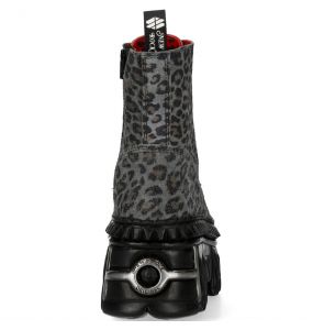 Gray Leopard New Rock Fire Platform Ankle Boots