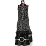 Gray Leopard New Rock Fire Platform Ankle Boots