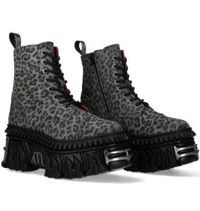 Gray Leopard New Rock Fire Platform Ankle Boots