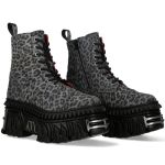 Gray Leopard New Rock Fire Platform Ankle Boots
